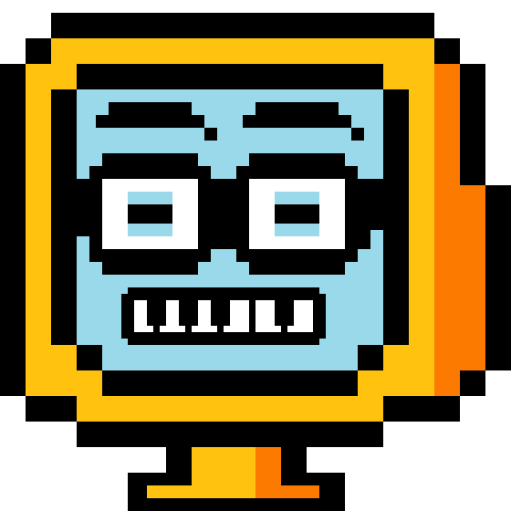 My logo: an orange cartoony computer monitor with musical notes for eyes and a piano for a mouth